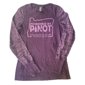 Left Coast Cellars Powered By Pinot T Shirt Sz M Longsleeve Womens Purple Oregon